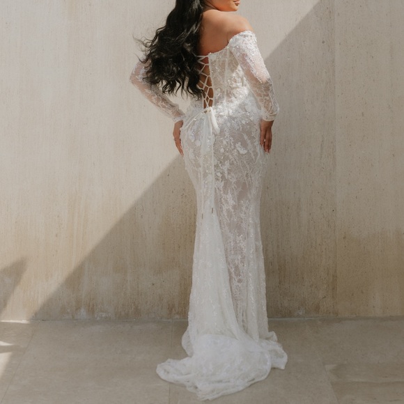 MillaNova White Off-Shoulder Lace Wedding Dress - Picture 2 of 5